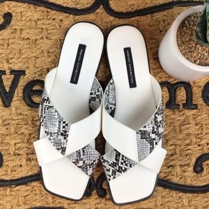 French Connection Animal Print Slides White Size 9